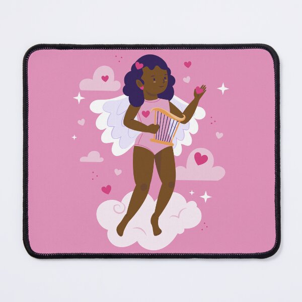 Item preview, black cherub african angel harp hearts clouds girl designed and sold by Gossip Rag.
