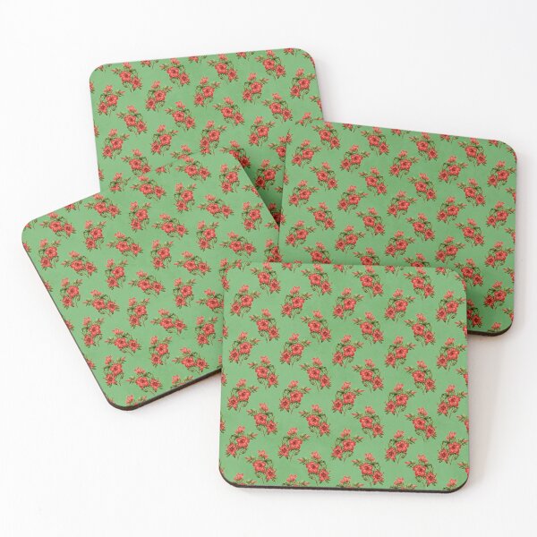 Item preview, Red weigela flowers on a green background. designed and sold by claireseyeview.
