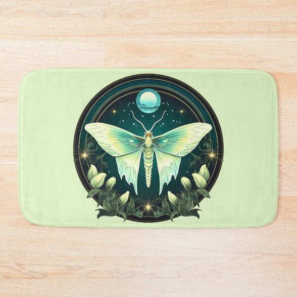 Item preview, Beautiful Nightscape Crescent Moon Luna Moth in Glow Green on black designed and sold by Vicki Noble Art.