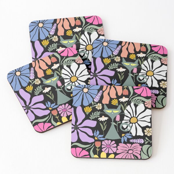 Item preview, Retro Cat Boho Abstract Flowers Kitty Floral designed and sold by BeansHotTees.