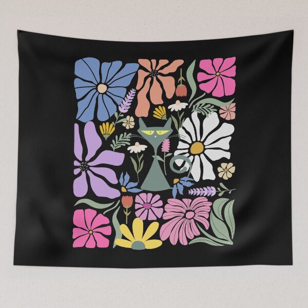 Item preview, Retro Cat Boho Abstract Flowers Kitty Floral designed and sold by BeansHotTees.