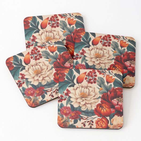 Artikelvorschau, Blumenmuster Mandarine Rot Weiß entworfen und verkauft von Dancing in the Living Room.