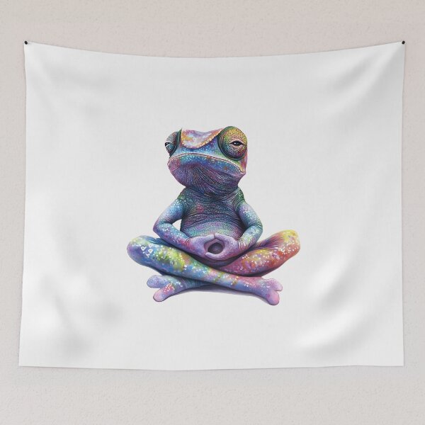 Item preview, meditating chameleon white background designed and sold by wonderisland.