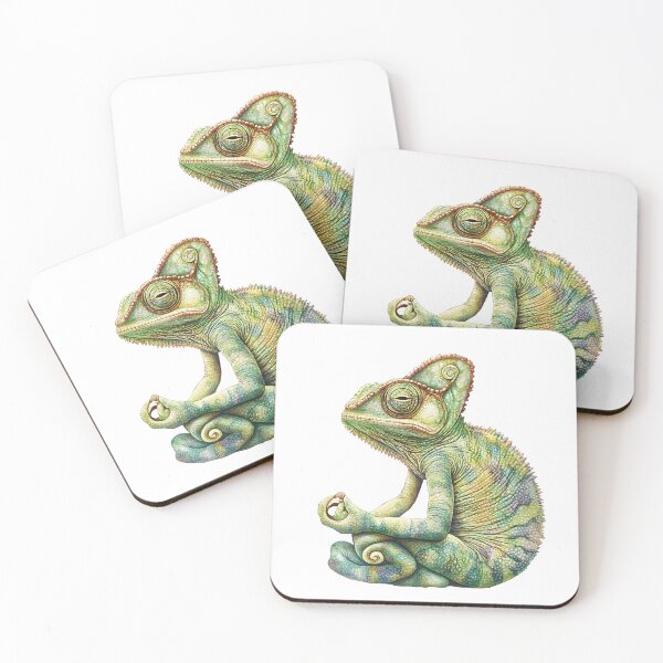 Item preview, illustration of meditating chameleon, white background designed and sold by wonderisland.