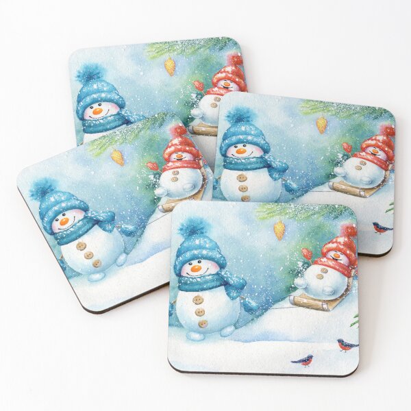 Item preview, Cute snowmen sledding in the forest designed and sold by Lyubava.