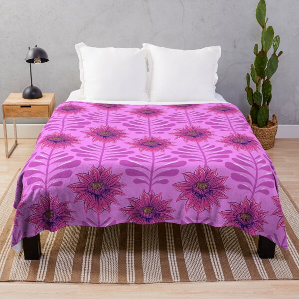 Item preview, Retro Vintage Fantasy Flowers in neon pink and purple designed and sold by colorofmagic.