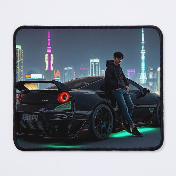 Item preview, Black Mitsubishi EVO from behind on a parking deck at night designed and sold by Salimgor Hangaround Music.