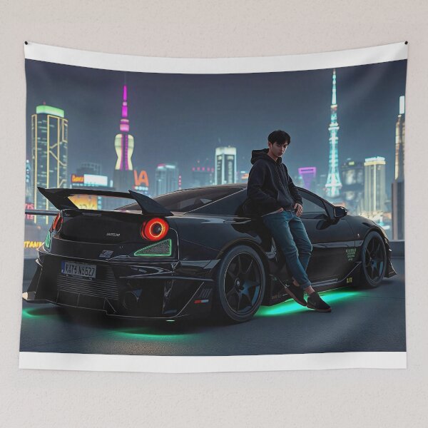 Item preview, Black Mitsubishi EVO from behind on a parking deck at night designed and sold by Salimgor Hangaround Music.