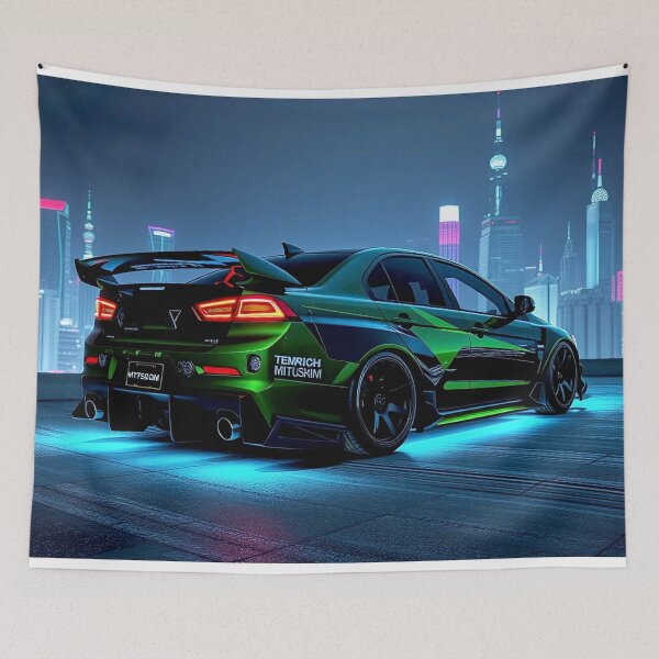 Item preview, Black Mitsubishi EVO from behind on a roof at night designed and sold by Salimgor Hangaround Music.