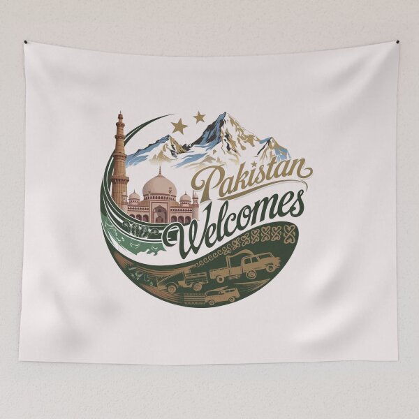 Item preview, Pakistan Welcomes Flag Map Islamabad, K2, Lahore, Himalayas designed and sold by AnimalsDH305.