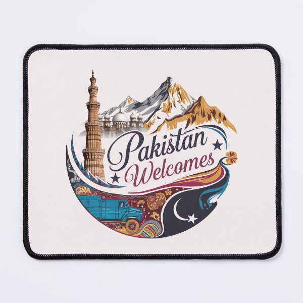 Item preview, Pakistan Welcomes Flag Map Islamabad, K2, Lahore, Himalayas designed and sold by AnimalsDH305.