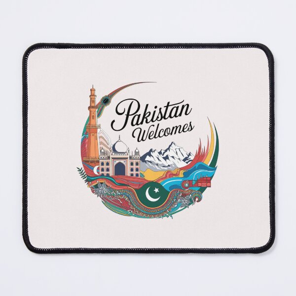 Item preview, Pakistan Welcomes Flag Map Islamabad, K2, Lahore, Himalayas designed and sold by AnimalsDH305.