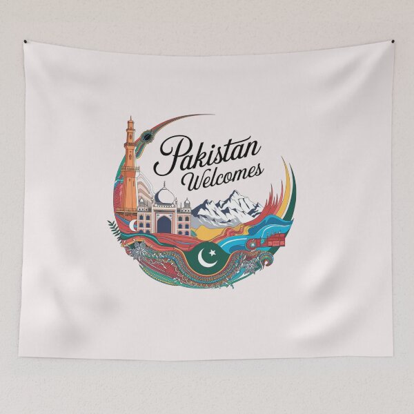 Item preview, Pakistan Welcomes Flag Map Islamabad, K2, Lahore, Himalayas designed and sold by AnimalsDH305.