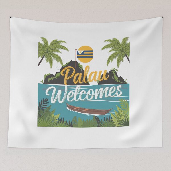Item preview, Palau Welcomes Flag Map Ngerulmud, Islands, Jellyfish Lake designed and sold by AnimalsDH305.