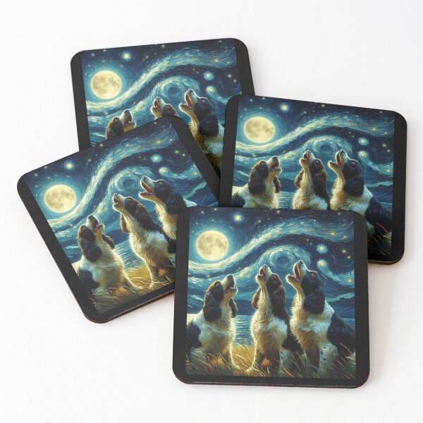 Item preview, Starry Night Three English Springer Spaniels Howling at Moon Dog Lover designed and sold by Kimberley King Art  King Art.