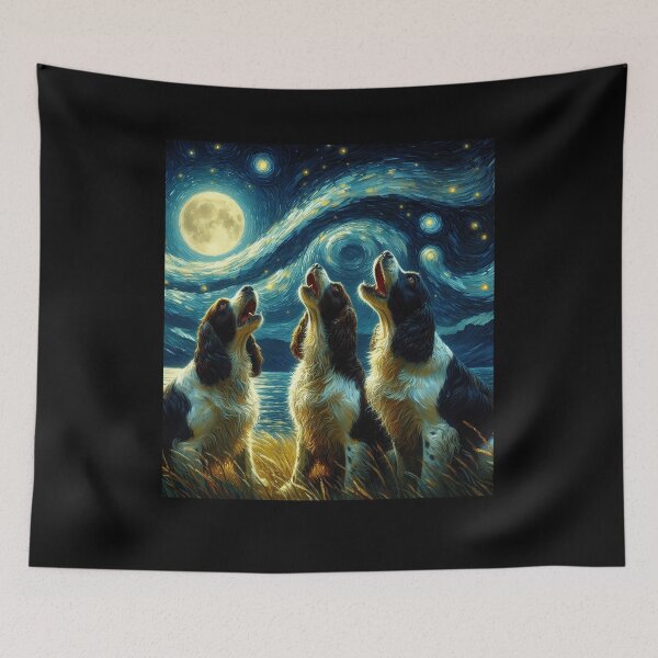 Artikelvorschau, Sternenklare Nacht Drei English Springer Spaniels heulen den Mond an Hundeliebhaber entworfen und verkauft von Kimberley King Art King Art.