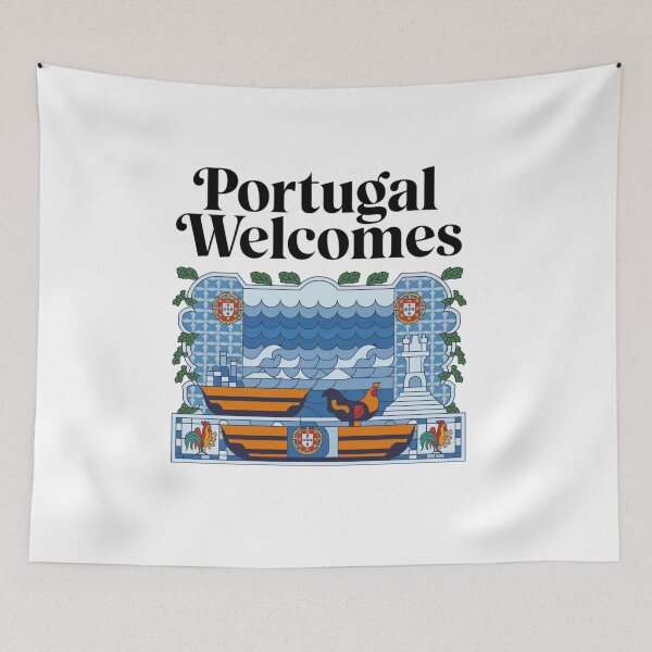 Item preview, Portugal Welcomes Flag Map Lisbon, Porto, Duero River designed and sold by AnimalsDH305.