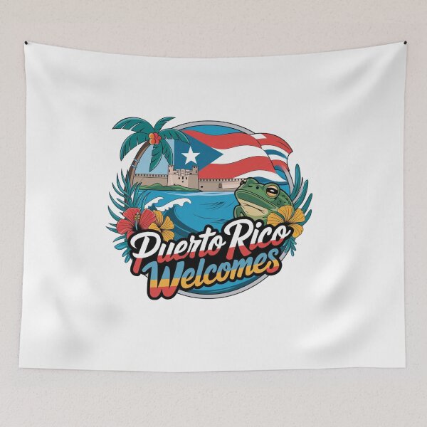 Item preview, Puerto Rico Welcomes Flag Map San Juan, El Yunque designed and sold by AnimalsDH305.