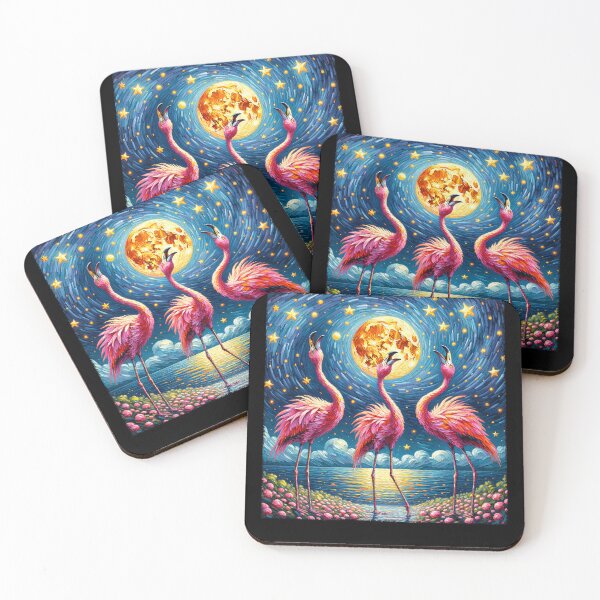 Item preview, Starry Night Three Flamingos Howling at Moon Van Gogh Lover designed and sold by Kimberley King Art  King Art.