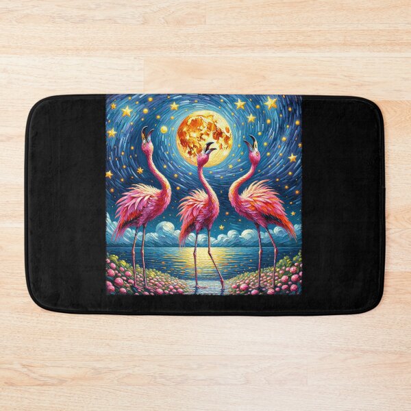 Item preview, Starry Night Three Flamingos Howling at Moon Van Gogh Lover designed and sold by Kimberley King Art  King Art.