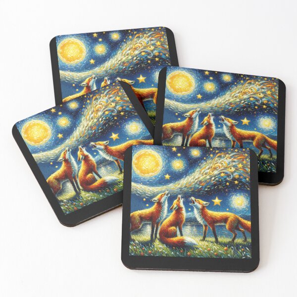 Item preview, Starry Night Three Foxes Howling at Moon Van Gogh Lover designed and sold by Kimberley King Art  King Art.