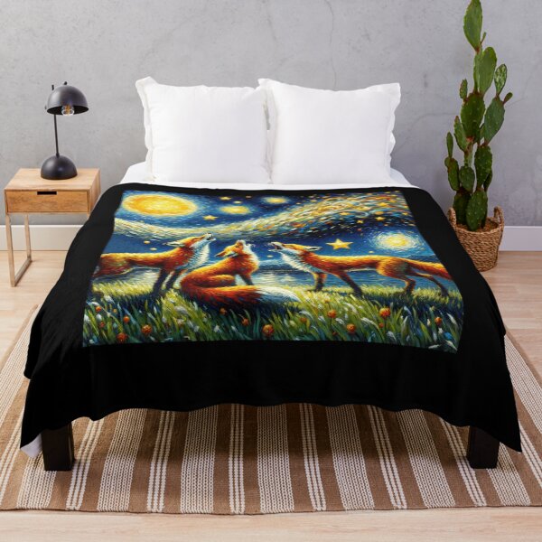 Item preview, Starry Night Three Foxes Howling at Moon Van Gogh Lover designed and sold by Kimberley King Art  King Art.