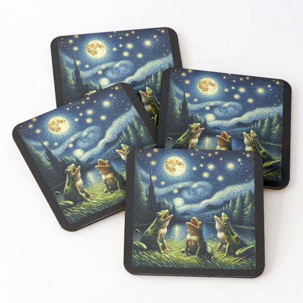 Item preview, Starry Night Three Frogs Howling at Moon Frog Lover designed and sold by Kimberley King Art  King Art.