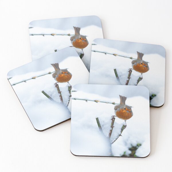 Item preview, Robin perched on a rose stalk in snow designed and sold by AndrewJonesFoto.