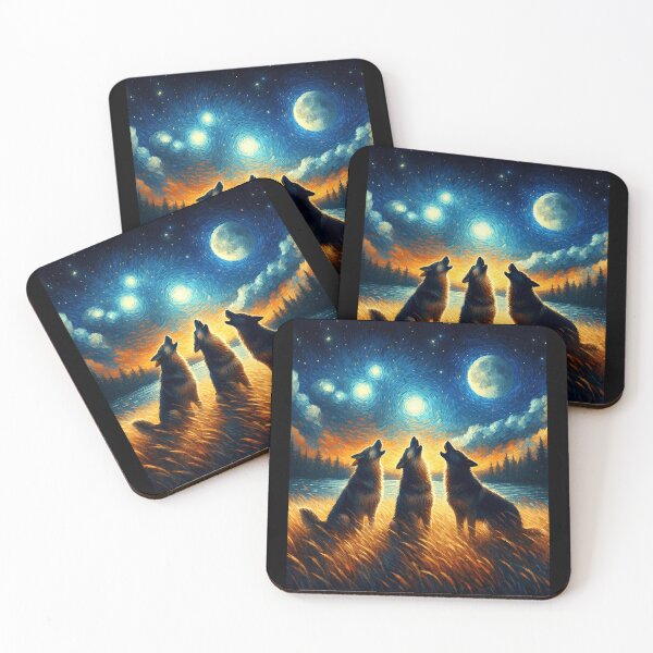 Item preview, Starry Night Three German Shepherds Howling at Moon Dog Lover designed and sold by Kimberley King Art  King Art.
