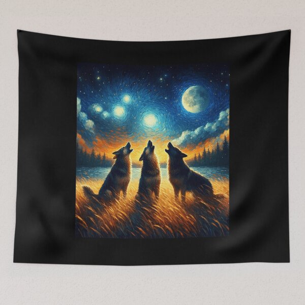 Item preview, Starry Night Three German Shepherds Howling at Moon Dog Lover designed and sold by Kimberley King Art  King Art.