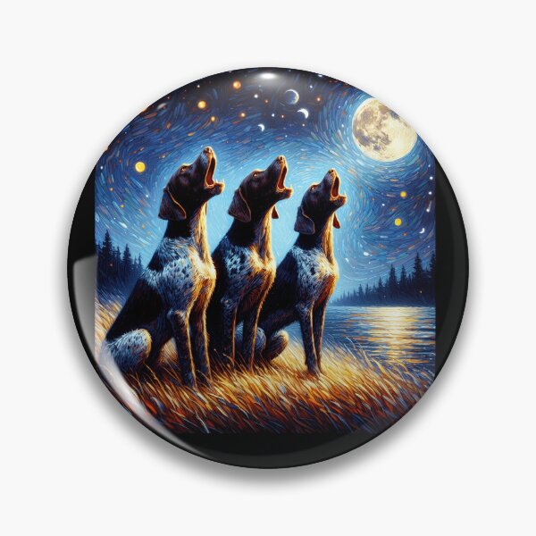Item preview, Starry Night Three German Shorthaired Pointers Howling at Moon Dog Lover designed and sold by Kimberley King Art  King Art.