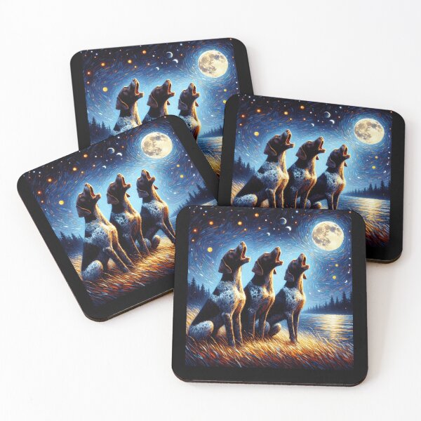 Item preview, Starry Night Three German Shorthaired Pointers Howling at Moon Dog Lover designed and sold by Kimberley King Art  King Art.
