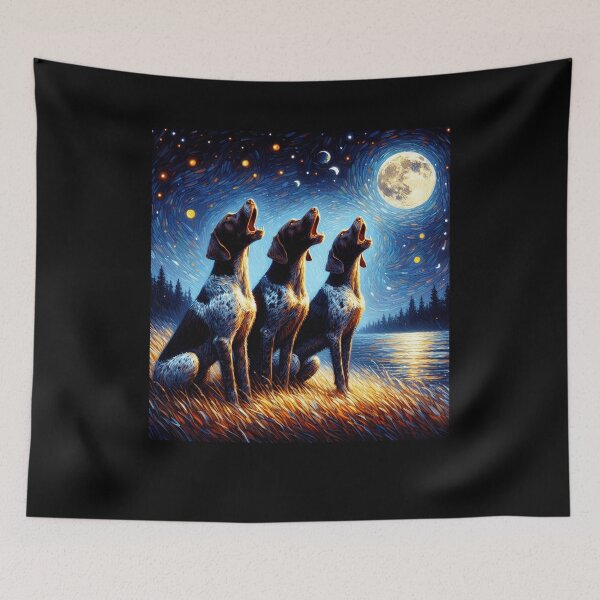 Item preview, Starry Night Three German Shorthaired Pointers Howling at Moon Dog Lover designed and sold by Kimberley King Art  King Art.