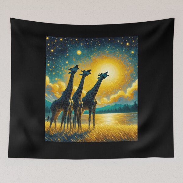 Item preview, Starry Night Three Giraffes Howling at Moon Van Gogh Lover designed and sold by Kimberley King Art  King Art.