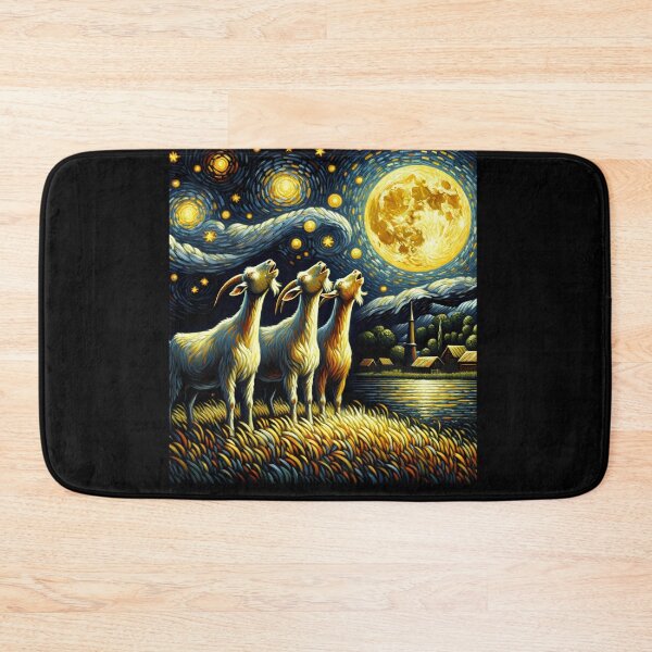 Item preview, Starry Night Three Goats Howling at Moon Farm Farmer designed and sold by Kimberley King Art  King Art.