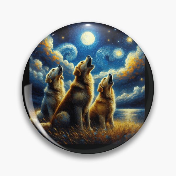 Item preview, Starry Night Three Golden Retrievers Howling at Moon Dog Lover designed and sold by Kimberley King Art  King Art.