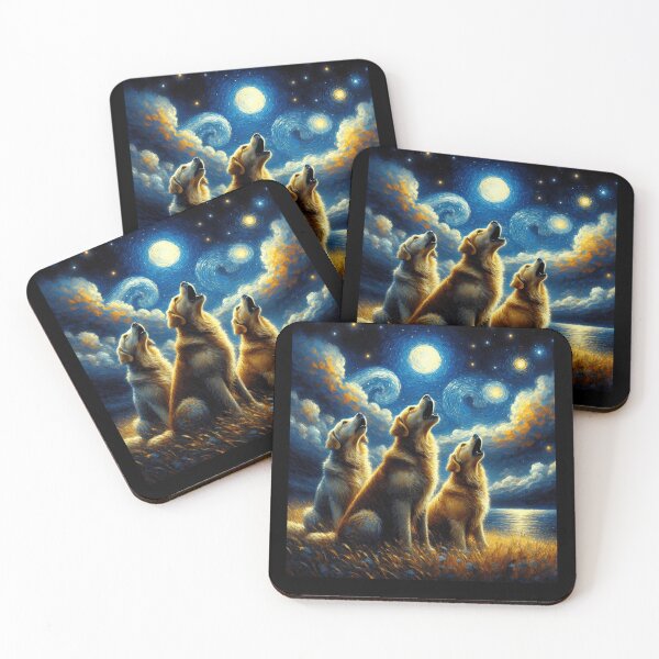 Item preview, Starry Night Three Golden Retrievers Howling at Moon Dog Lover designed and sold by Kimberley King Art  King Art.