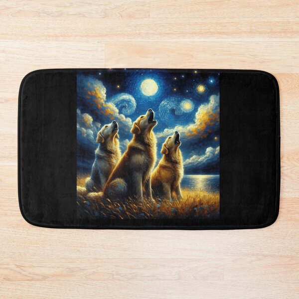 Item preview, Starry Night Three Golden Retrievers Howling at Moon Dog Lover designed and sold by Kimberley King Art  King Art.