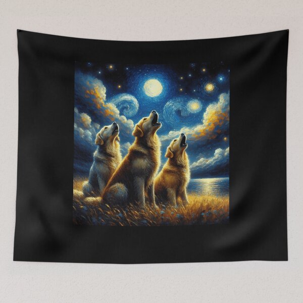Item preview, Starry Night Three Golden Retrievers Howling at Moon Dog Lover designed and sold by Kimberley King Art  King Art.