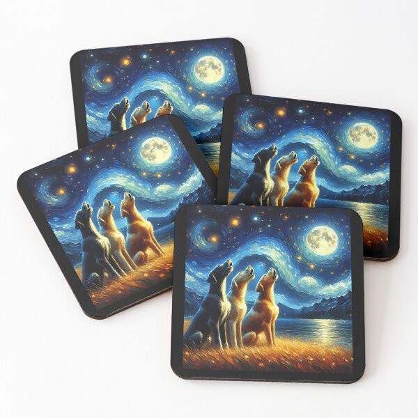 Item preview, Starry Night Three Great Danes Howling at Moon Dog Lover designed and sold by Kimberley King Art  King Art.