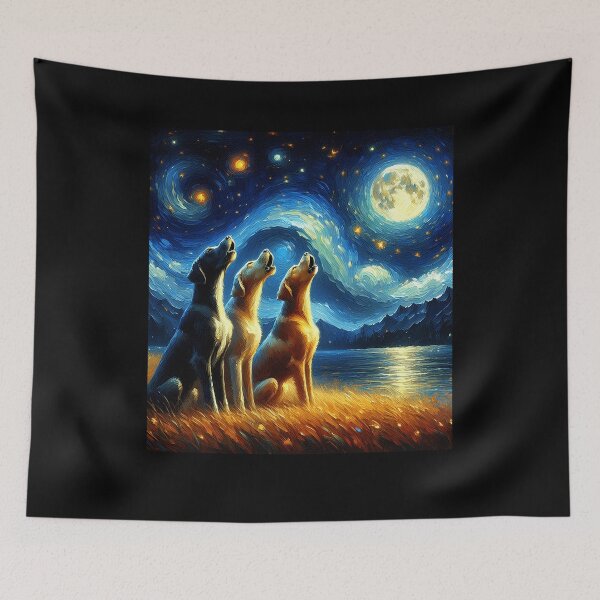 Item preview, Starry Night Three Great Danes Howling at Moon Dog Lover designed and sold by Kimberley King Art  King Art.