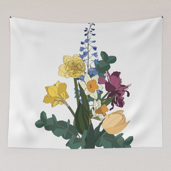 Item preview, Hand drawn illustration of a beautiful daffodils and tulips flowers bouquet. designed and sold by MatyKotiv.