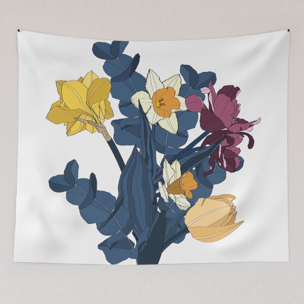Item preview, Hand drawn illustration of a beautiful daffodils and tulips flowers bouquet. designed and sold by MatyKotiv.