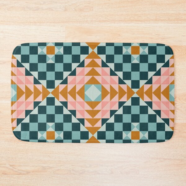 Item preview, Vintage Inspired Geometric Quilt Pattern with pink and blue Accents designed and sold by BlueLela.