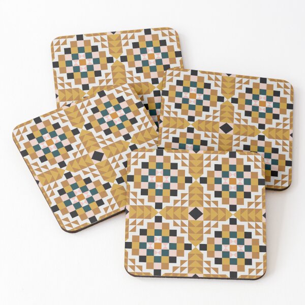 Item preview, Vintage inspired Geometric Quilt Pattern with yellow Accents designed and sold by BlueLela.