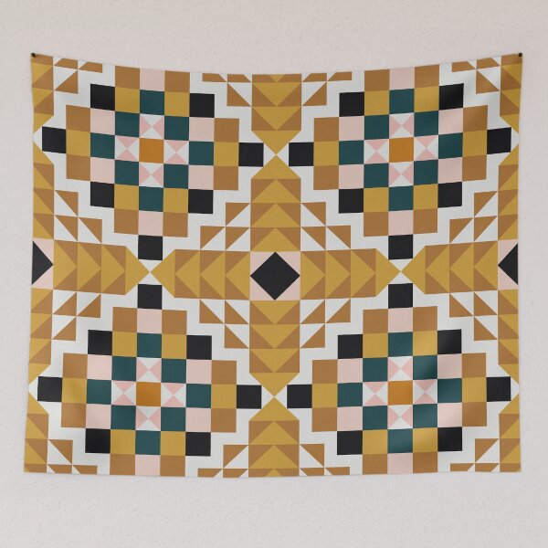 Item preview, Vintage inspired Geometric Quilt Pattern with yellow Accents designed and sold by BlueLela.