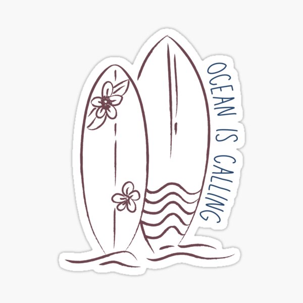 Aperçu de l'œuvre L'océan m'appelle - Dessin de planche de surf et ambiance plage créée et vendue par DesignedByGenie.