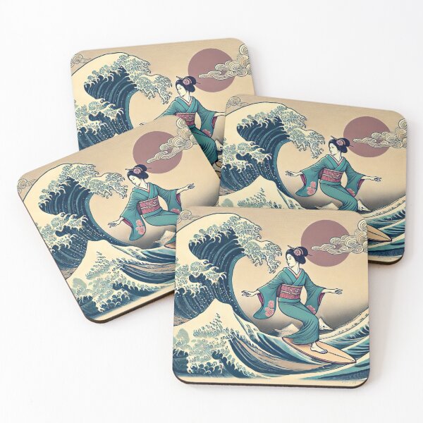 Item preview, Surfergirl Riding Hokusai’s Wave designed and sold by YamatoCharm.