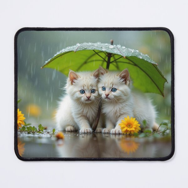 Item preview, two cute white kittens hid from the rain under an umbrella designed and sold by Mike Kiev art.