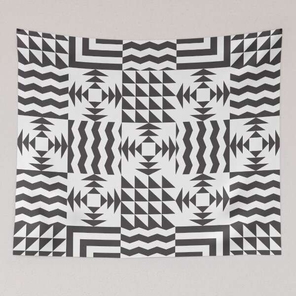 Item preview, Vintage Inspired Geometric Quilt Pattern Monochrome Gray and White designed and sold by BlueLela.